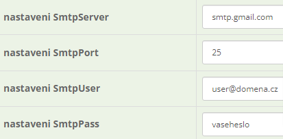 smtp nastavenia